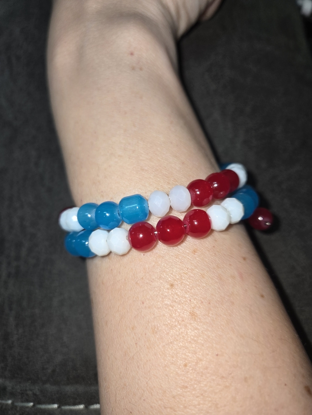 Handmade Red White Blue Wire Bracelet • Patriotic Beaded Jewelry 264